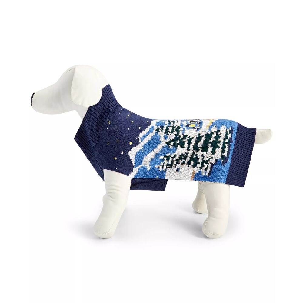Holiday Lane Snowy Town Pet Sweater in Medeval Blue Combo